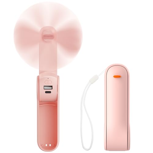 JATEKA Handventilator, Mini Ventilator mit 2500 mAh Powerbank USB Akku Aufladbar, Batteriebetrieben Max 16 Hrs Runtime Leiser Klein Tragbarer Ventilatoren mit Powerbank (Rosa) von JATEKA