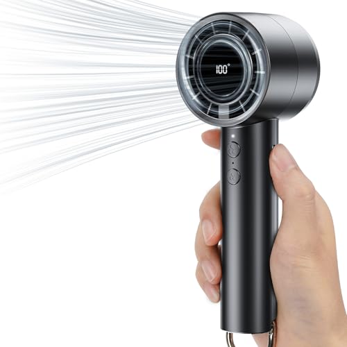 JATEKA Handventilator, Mini-Ventilator mit 5 Geschwindigkeiten und USB-Ladeanschluss, Handventilator mit LED Anzeige, 3000mAh Handventilator, Tragbare Ventilatoren für Büro, Bibliothek, Reisen von JATEKA