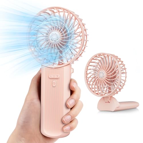 Handventilator Hand Ventilator Klein, Faltbarer USB Mini Fan Akku Ladbar 4 Geschwindigkeiten, Tragbarer Ventilator Rechargeable Tischventilator Portable Fan für Büro&Outdoor&Reisen&Camping - Rosa von JATEKA