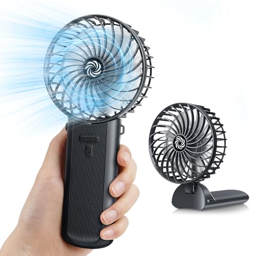Handventilator Hand Ventilator Klein, Faltbarer USB Mini Fan Akku Ladbar 4 Geschwindigkeiten, Tragbarer Ventilator Rechargeable Tischventilator Portable Fan für Büro&Outdoor&Reisen&Camping - Schwarz von JATEKA