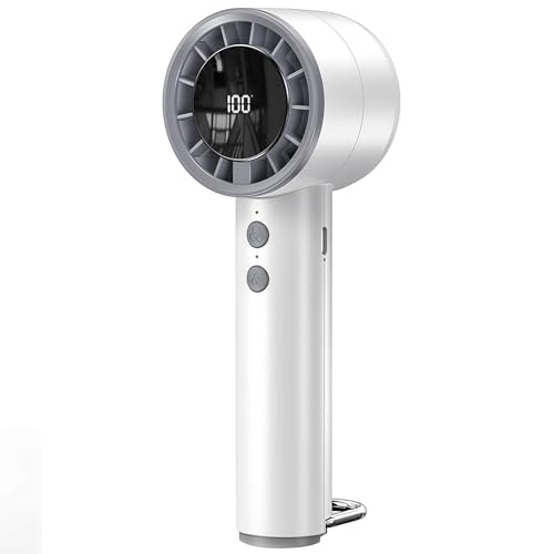 JATEKA Handventilator mit 3000mAh Akku – USB Wiederaufladbar 5 Windstufen LED-Akkustandsanzeige & D-Ring-Haken Tragbarer Mini Ventilator für Reise, Büro, Zuhause (Weiß) von JATEKA