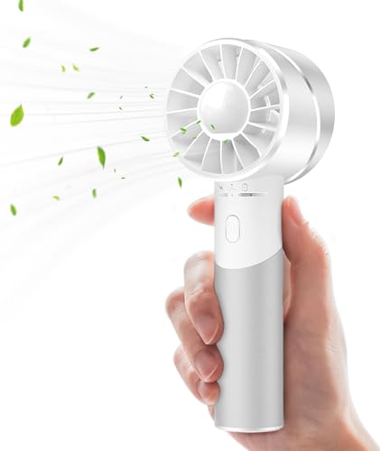 JATEKA Mini Handventilator USB Wiederaufladbar, 2600mAh Edelstahl Tragbarer Akku Ventilator mit 4 Geschwindigkeiten für Bis zu 16 Std Laufzeit, Kompakt für Reise, Büro, Zuhause & Outdoor (Weiß) von JATEKA