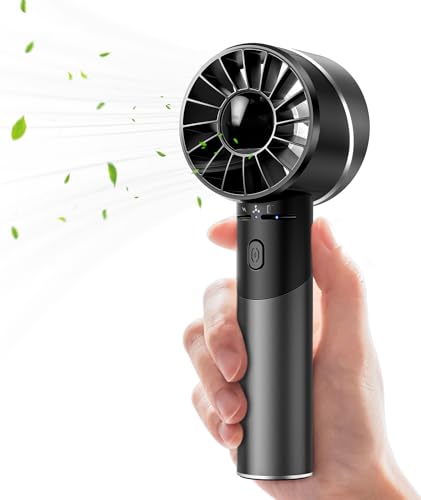 JATEKA Mini Handventilator USB Wiederaufladbar, 2600mAh Edelstahl Tragbarer Akku Ventilator mit 4 Geschwindigkeiten für Bis zu 16 Std Laufzeit, Kompakt für Reise, Büro, Zuhause & Outdoor (Schwarz) von JATEKA