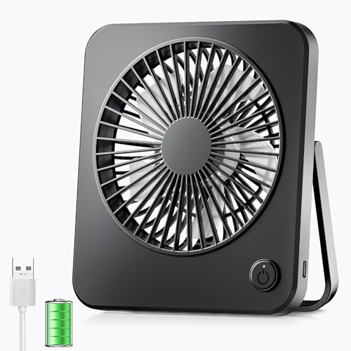 JATEKA Mini Ventilator Akku,USB Tischventilator Sehr Leise mit Wiederaufladbare 2600mAh Batterie,Tragbarer Aufhängbarer Lüfte für Büro,Schlafzimmer,Wohnzimmer,Camping - Schwarz von JATEKA