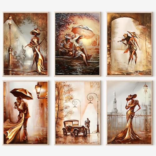 JATOK 6er-Pack Malen Nach Zahlen Erwachsene, Paint by Numbers Malen Nach Zahlen, DIY Dame mit Pinseln und Acrylfarben Handgemalt Ölgemälde Leinwand für Home Decor, Ohne Rahmen (25x35CM) von JATOK