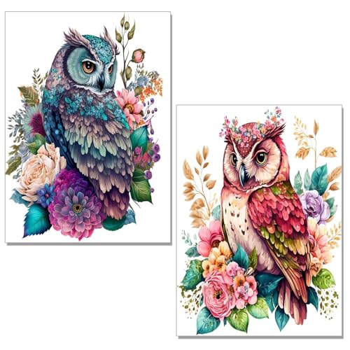 JATOK 2 Stück Diamond Painting Erwachsene, Eule 2er Set 5D DIY Diamant Painting Bilder Erwachsene, Diamond Art Full DIY Diamant Kunst Malerei Stickerei Kreuzstich Bilder Home Wand Dekor, 30X40CM von JATOK