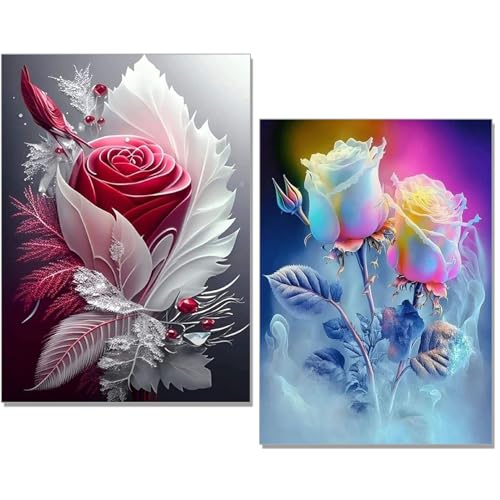 JATOK 2 Stück Diamond Painting Erwachsene, Rose 2er Set 5D DIY Diamant Painting Bilder Erwachsene, Diamond Art Full DIY Diamant Kunst Malerei Stickerei Kreuzstich Bilder Home Wand Dekor, 30X40CM von JATOK