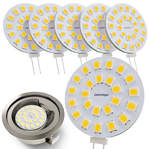 G4 LED 12V ac/12-24V dc 2 Watt ersatz für 20W Halogen Glühbirne - G4 LED Neutralweiss 5000K Rund - G4 Stiftsockel LED Lampen Birnen - G4 Einbaustrahler Einbauspot - G4 Stiftsockellampe 2W - 6er von JAUHOFOGEI