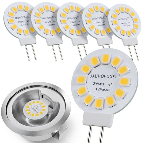 G4 LED 12V ac/dc 2 Watt ersatz für 20W Halogen Glühbirne - G4 Mini LED Neutralweiß 4000K Rund - G4 Stiftsockel Lampen Birnen - G4 Einbaustrahler Einbauspot Spot Birne - G4 Stiftsockellampe 2W - 6er von JAUHOFOGEI