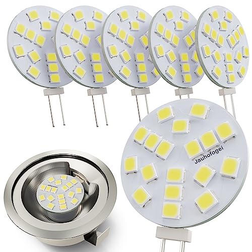 JAUHOFOGEI G4 rund LED Lampen Kaltweiss, 2w ersetz 20w Halogen Stiftsockellampe Glühbirne, 12V AC/ 10-30V DC, Leuchtmittel G4 für Unterbauleuchte Einbaustrahler Möbeleinbauleuchte, 6 Stück von JAUHOFOGEI