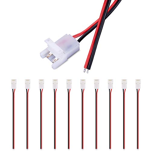JAUHOFOGEI LED Strip Verbinder Adapter 2 polig mit Kabel 20AWG 15cm für 10mm Breit SMD 2835 3528 3030 Einfarbige LED Streifen Stripes Band 12V 24V, Max Ampere 5A, 10 Stück von JAUHOFOGEI