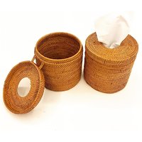 Vintage Wicker Rattan Runde Tissue Box Cover von JAVADECO