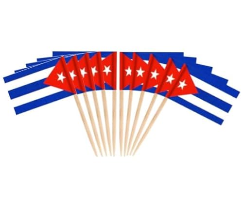 JAVD CYPS 100 Stück Kuba-Flagge kubanische Zahnstocher-Flaggen, kleine Mini-Stick-Cupcake-Topper, kubanische Flaggen, Country-Picks, Party-Dekoration, Feier, Cocktail, Essen, Bar, Kuchenflaggen von JAVD