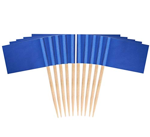 JAVD CYPS 100 Stück farbige Zahnstocher-Flagge (blau) blaue Zahnstocher-Flagge, leere Zahnstocher-Flagge, Obstkäse-Marker, kleine Mini-Stick-Cupcake-Topper, leere blaue Zahnstocher-Flaggen von JAVD
