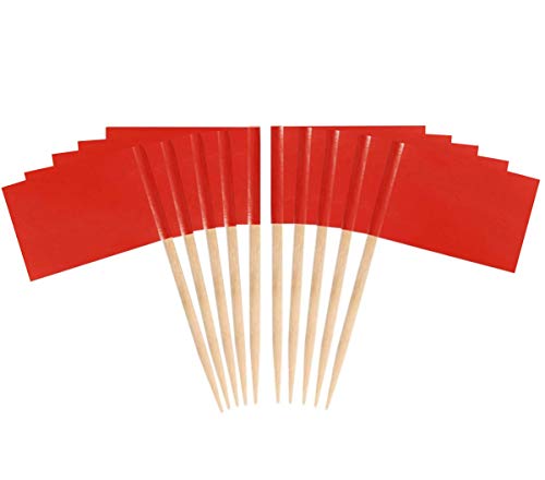 JAVD CYPS 100 Stück farbige Zahnstocher-Flagge (rot) leere Zahnstocher-Flagge, Obstkäsemarker, Flaggen, kleiner Mini-Stick, Cupcake-Topper, blanko Zahnstocher-Flaggen, rote Zahnstocher-Flagge, Flagge von JAVD