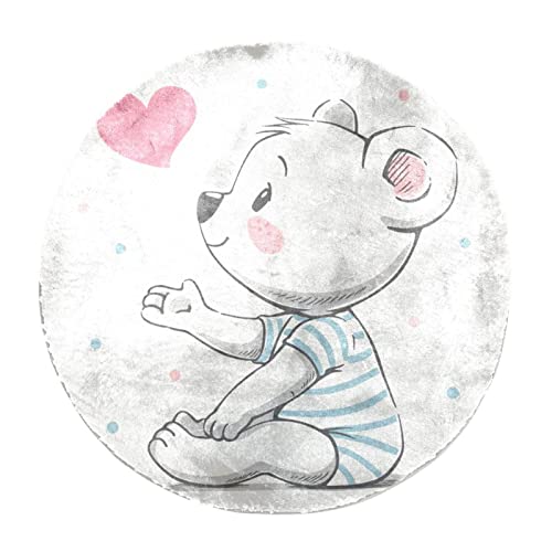 JAVENPROEQT Kleiner runder Teppich für Wohnzimmer Schlafzimmer, schöner Bär, weicher flauschiger Teppich, rutschfeste Unterseite, Bodenmatte für Kinder, Spielzimmer, Kinderzimmer, 60 x 60 cm von JAVENPROEQT