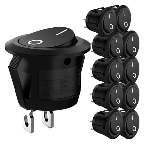 10Pcs SPST Snap-in Toggle Switch ON Off 2 Pin Round Rocker Boat On/off Switch AC 3A 250V 6A 125V for Car Auto Boat Switches von JAVJIYAI