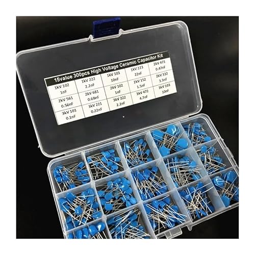JAVJIYAI 15values 300pcs 1KV/2KV/3KV (0.1nF to 22nF) High Voltage Ceramic Disc Capacitor Assorted kit with Storage Box von JAVJIYAI