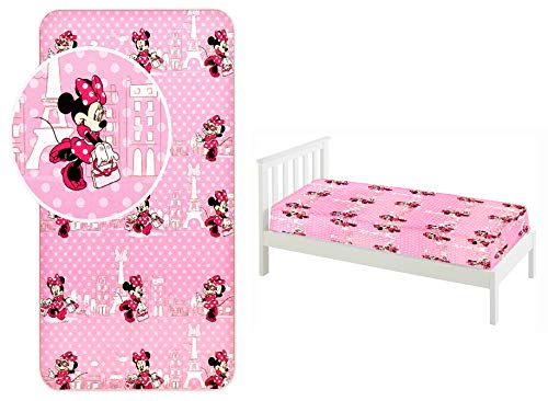 Minnie Mouse Spannbettlaken für Einzelbett, 200 x 90 x 25 cm, 100 % Baumwolle, offizielles Lizenzprodukt von JAVOLI