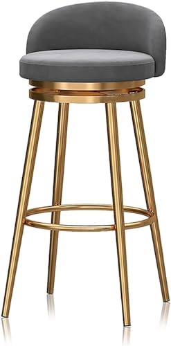 Barhocker for die Küche, 360° drehbares Barhocker-Set, Barstuhl for die Kücheninsel, 360° drehbarer Barhocker, Hocker in Thekenhöhe mit Rückenlehne, Samtpolsterung, Fußstütze aus goldenem Metall(Grey, von JAVPTAV