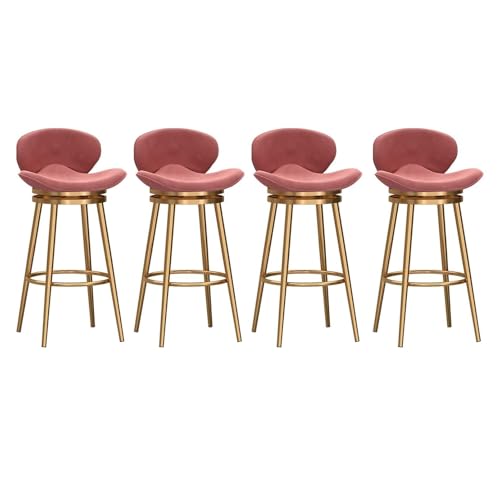 Barhocker mit Rückenlehne, 4er-Set aus Samt, Barstuhl in Thekenhöhe for Kücheninseln, gepolsterte Kneipenhocker mit Fußstütze, armlose Barstühle mit fester Höhe for Esszimmer, Sitzhöhe(Pink,75cm) von JAVPTAV