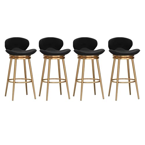 Barhocker mit Rückenlehne, 4er-Set aus Samt, Barstuhl in Thekenhöhe for Kücheninseln, gepolsterte Kneipenhocker mit Fußstütze, armlose Barstühle mit fester Höhe for Esszimmer, Sitzhöhe(Black,75cm) von JAVPTAV