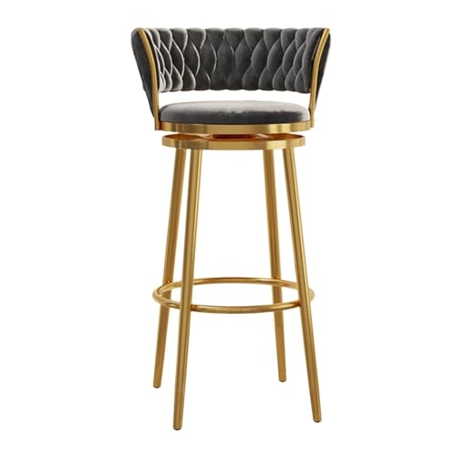 JAVPTAV Barhocker, Moderne Barhocker aus Samt, Barhocker in Thekenhöhe mit gewebter Rückenlehne, drehbare Küchenbarstühle mit goldenem Fuß for Kücheninsel/Heimbar/Esszimmer(Grey,75cm) von JAVPTAV