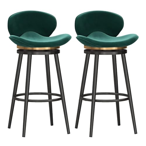 JAVPTAV Barhocker, Moderne Barhocker in Thekenhöhe mit Rückenlehne, 2er-Set, mit Samt gepolsterte Thekenhocker mit schwarzen Metallbeinen, drehbare Barstühle for Esszimmer und Kücheninsel(Green,75cm) von JAVPTAV