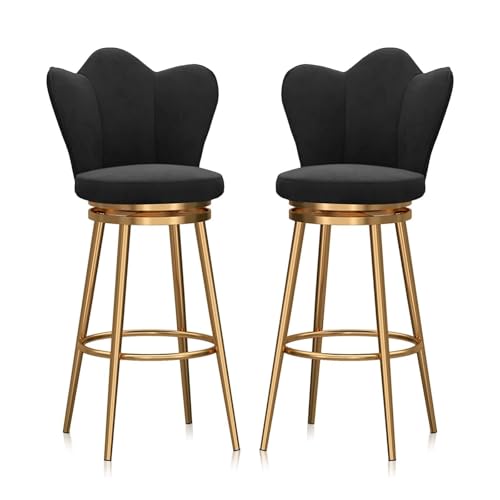 JAVPTAV Barhocker, Thekenhöhe 65 cm, 360° drehbar, Thekenhocker, Barstühle, 2er-Set, Kücheninselstuhl aus Samt mit Rückenlehne und Goldener Fußstütze(Black-c,Seat Height 65cm(25.6'')) von JAVPTAV