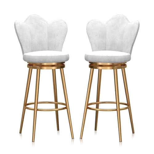 JAVPTAV Barhocker, Thekenhöhe 65 cm, 360° drehbar, Thekenhocker, Barstühle, 2er-Set, Kücheninselstuhl aus Samt mit Rückenlehne und Goldener Fußstütze(White-c,Seat Height 65cm(25.6'')) von JAVPTAV