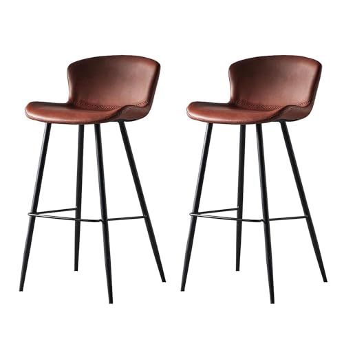 JAVPTAV Barhocker 2er-Set, Barhocker aus Leder mit Fußstütze und Rückenlehne, Moderne gepolsterte Barhocker for Esszimmer, Kaffee, Haus, rustikale Bar(Reddish Brown,65CM) von JAVPTAV