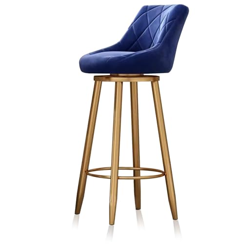 JAVPTAV Drehbare Barhocker, 3er-Set, Stuhl in Thekenhöhe mit Rückenlehne, 65 cm hoch, drehbare Barstühle/Samt-Kücheninselhocker for Küche, Pub(Blue 75cm,1 PCS Gold Leg) von JAVPTAV
