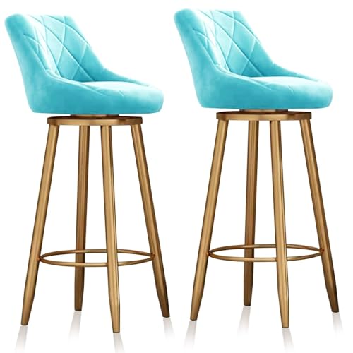 JAVPTAV Drehbare Barhocker, 3er-Set, Stuhl in Thekenhöhe mit Rückenlehne, 65 cm hoch, drehbare Barstühle/Samt-Kücheninselhocker for Küche, Pub(Light Blue 75cm,2 PCS Gold Leg) von JAVPTAV