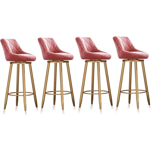 JAVPTAV Drehbare Barhocker, 3er-Set, Stuhl in Thekenhöhe mit Rückenlehne, 65 cm hoch, drehbare Barstühle/Samt-Kücheninselhocker for Küche, Pub(Pink 65cm,4 PCS Gold Leg) von JAVPTAV