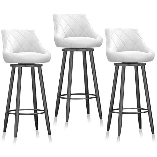 JAVPTAV Drehbare Barhocker, 3er-Set, Stuhl in Thekenhöhe mit Rückenlehne, 65 cm hoch, drehbare Barstühle/Samt-Kücheninselhocker for Küche, Pub(White 75cm,3 PCS Black Leg) von JAVPTAV
