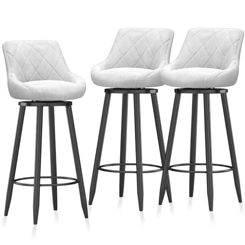 JAVPTAV Drehbare Barhocker in Thekenhöhe, 4er-Set, Barstuhl aus Samt, gepolsterter Hocker, Moderne hohe Esszimmerstühle, Schwarze Fußstütze for Theke, Kücheninsel, weiß(3 Pcs,75cm(29.5 in)) von JAVPTAV