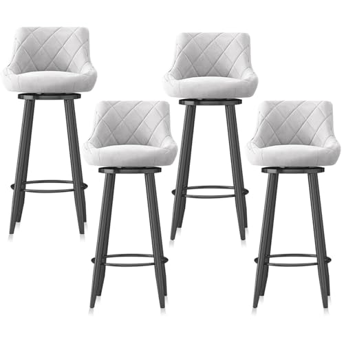 JAVPTAV Drehbare Barhocker in Thekenhöhe, 4er-Set, Barstuhl aus Samt, gepolsterter Hocker, Moderne hohe Esszimmerstühle, Schwarze Fußstütze for Theke, Kücheninsel, weiß(4 Pcs,75cm(29.5 in)) von JAVPTAV