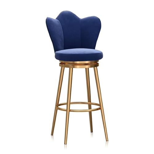 JAVPTAV Moderne Barhocker in Thekenhöhe, 1er-Set, Thekenhocker mit Rückenlehne, gepolsterter hoher Stuhl mit weißen Beinen, Drehhocker for Esszimmer-Kücheninsel(Blue 65cm,Gold Leg) von JAVPTAV