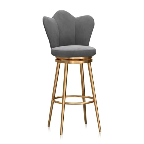 JAVPTAV Moderne Barhocker in Thekenhöhe, 1er-Set, Thekenhocker mit Rückenlehne, gepolsterter hoher Stuhl mit weißen Beinen, Drehhocker for Esszimmer-Kücheninsel(Grey 65cm,Gold Leg) von JAVPTAV