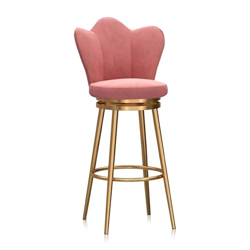 JAVPTAV Moderne Barhocker in Thekenhöhe, 1er-Set, Thekenhocker mit Rückenlehne, gepolsterter hoher Stuhl mit weißen Beinen, Drehhocker for Esszimmer-Kücheninsel(Pink 65cm,Gold Leg) von JAVPTAV