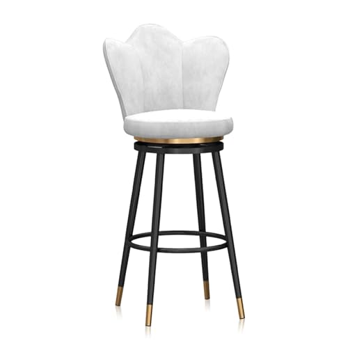 JAVPTAV Moderne Barhocker in Thekenhöhe, 1er-Set, Thekenhocker mit Rückenlehne, gepolsterter hoher Stuhl mit weißen Beinen, Drehhocker for Esszimmer-Kücheninsel(White 65cm,Black Leg) von JAVPTAV
