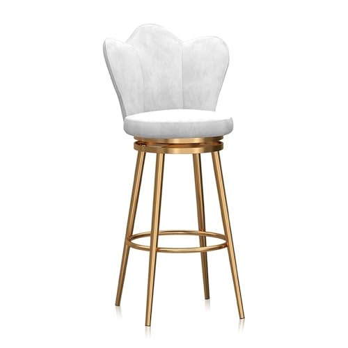 JAVPTAV Moderne Barhocker in Thekenhöhe, 1er-Set, Thekenhocker mit Rückenlehne, gepolsterter hoher Stuhl mit weißen Beinen, Drehhocker for Esszimmer-Kücheninsel(White 65cm,Gold Leg) von JAVPTAV
