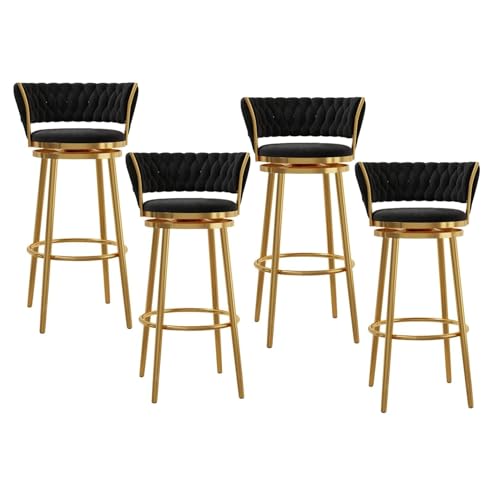 JAVPTAV Moderne Barhocker in Thekenhöhe for die Küche, 29,5 Zoll 360° drehbare Barstühle mit goldenem Metall-Chrom-Fuß for das Esszimmer, gepolsterte Thekenhocker, 1 STK(Black,4 PCS-75cm(29.5'')) von JAVPTAV