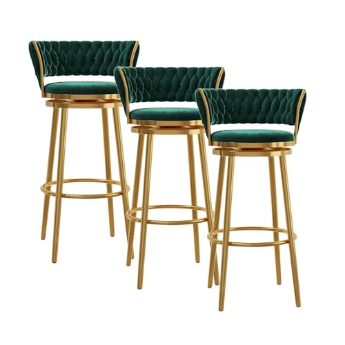 JAVPTAV Moderne Barhocker in Thekenhöhe for die Küche, 29,5 Zoll 360° drehbare Barstühle mit goldenem Metall-Chrom-Fuß for das Esszimmer, gepolsterte Thekenhocker, 1 STK(Green,3 PCS-75cm(29.5'')) von JAVPTAV