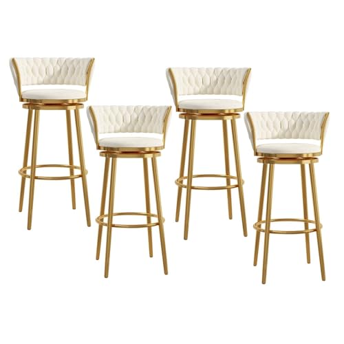 JAVPTAV Moderne Barhocker in Thekenhöhe for die Küche, 29,5 Zoll 360° drehbare Barstühle mit goldenem Metall-Chrom-Fuß for das Esszimmer, gepolsterte Thekenhocker, 1 STK(White,4 PCS-65cm(25.6'')) von JAVPTAV