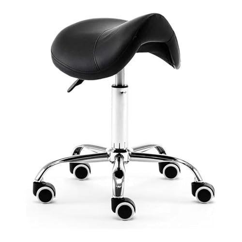 JAVPTAV Professioneller Sattelhocker aus Pu-Leder, Rollhocker, Hebe-/Nachrichtenhocker, Verstellbarer Drehhocker, belastbar bis 150 kg(Black) von JAVPTAV