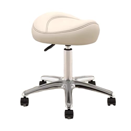 JAVPTAV Sattel-Bürostuhl mit Verstellbarer Höhe for Dentalhygieniker und Künstler. Salonhocker aus Metall mit 360°-Drehgelenk und PU-Rädern(Beige) von JAVPTAV
