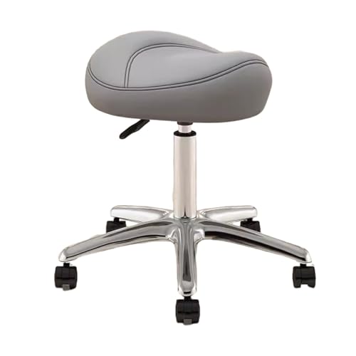 JAVPTAV Sattel-Bürostuhl mit Verstellbarer Höhe for Dentalhygieniker und Künstler. Salonhocker aus Metall mit 360°-Drehgelenk und PU-Rädern(Light Gray) von JAVPTAV