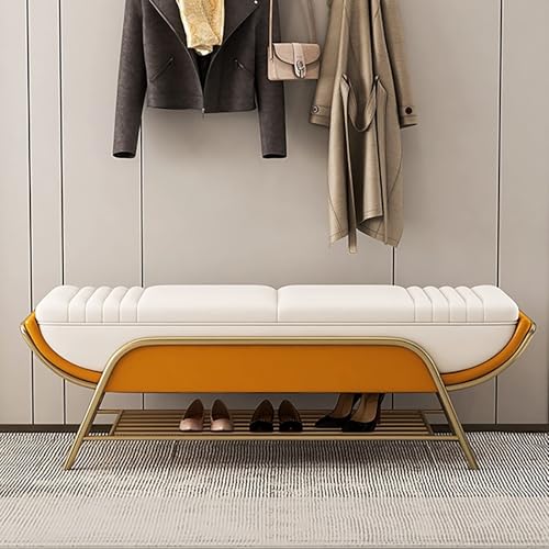 JAVPTAV Schuhregalbank mit gepolsterter Sitzfläche aus Kunstleder, Ablagefläche und Eingangsbereich, schickes Design for Schlafzimmer oder Wohnzimmer(A,100x40x45cm(39x16x18inch)) von JAVPTAV