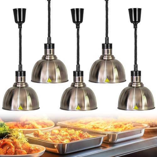 JAVPTAV Speisenwärmlampe, Speisenwärmelampe, Restaurant-Wärmelampe mit 250-W-Glühbirne for Buffetküchenrestaurants, höhenverstellbar 60~180 cm(C-25cm,5 Stück) von JAVPTAV